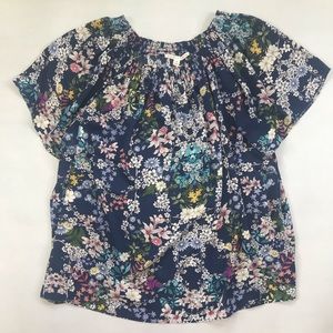 Sheer Floral Peasant Blouse